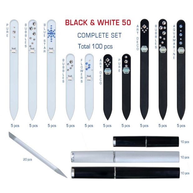 BLACK WHITE 50 Complete Set Crystal Nail File by Blazek detail