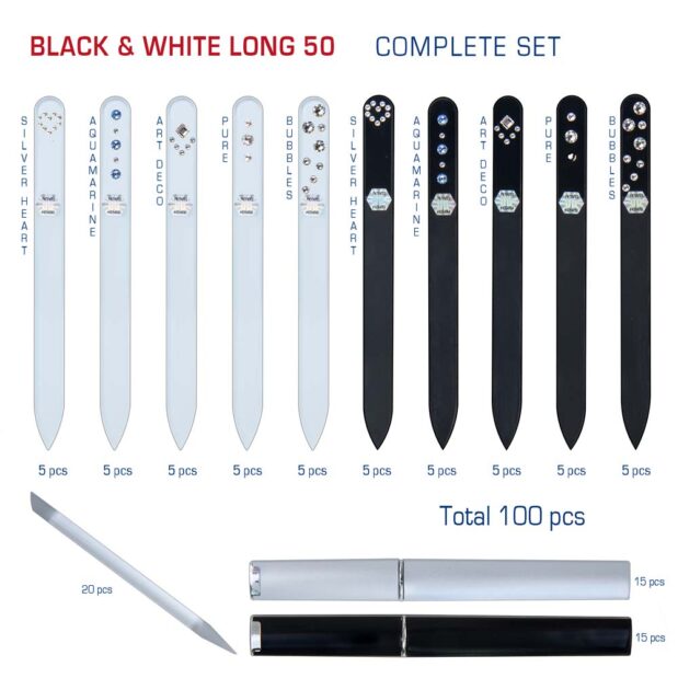 BLACK WHITE Long 50 Complete Set Crystal Nail File by Blazek detail