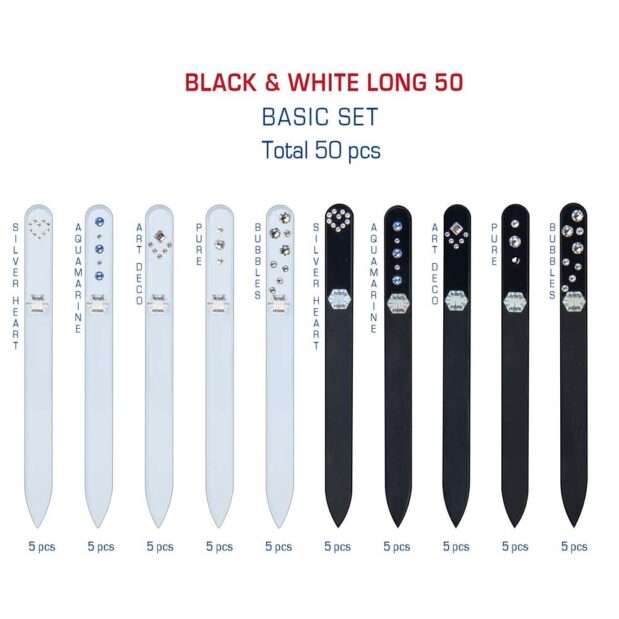 BLACK WHITE Long 50 Set Crystal Nail File by Blazek detail