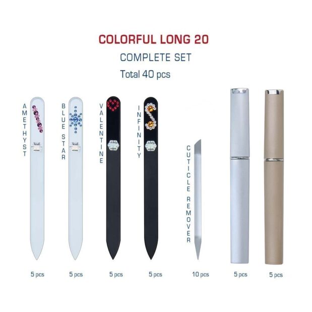 COLORFUL Long 20 Complete Set Crystal Nail File by Blazek detail