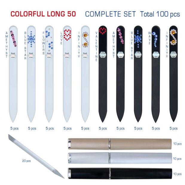 COLORFUL Long 50 Complete Set Crystal Nail File by Blazek detail