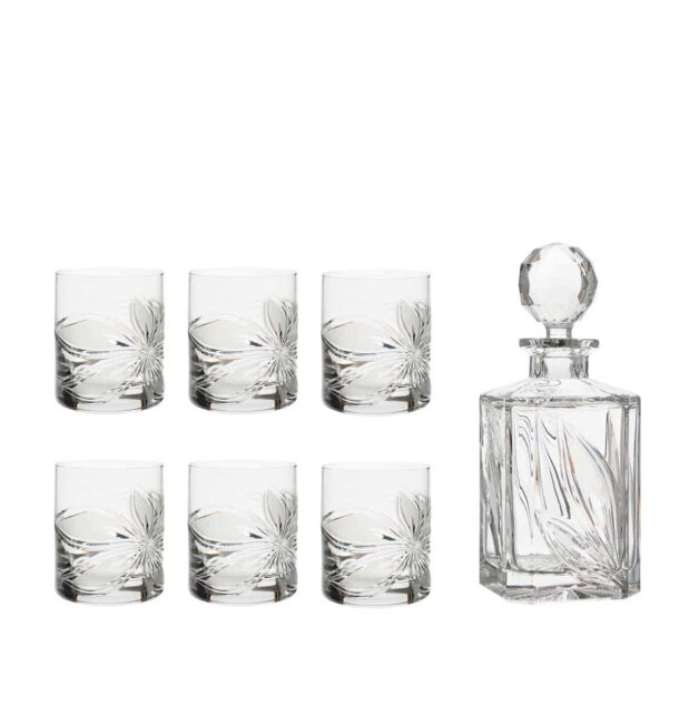 liquor decanter set crystal square decanter old fashioned glasses orchidea floral Crystallo BG902OR 7