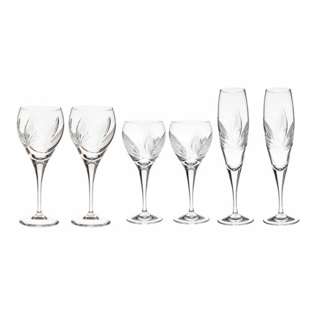 wine set just for two crystal champagne flutes white wine glasses red wine goblets orchidea floral Crystallo BG905OR